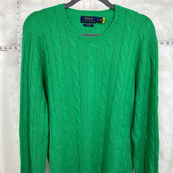 Polo Ralph Lauren 100% cashmere Green Cableknit Sweater XL - Picture 1 of 7